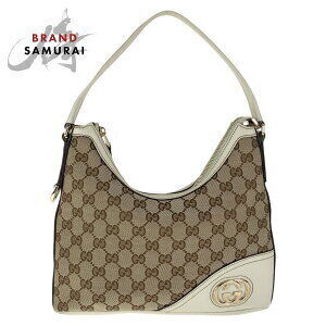 GUCCI Interlocking Shoulder Bag White Brown GG Canvas Leather